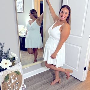 Elegant Express Fit and Flare white dress 🤍